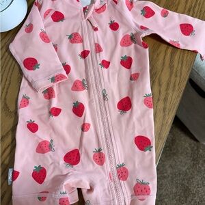 Jan & Jul Strawberry Print Pink Kids One Piece swimsuit sunsuit
